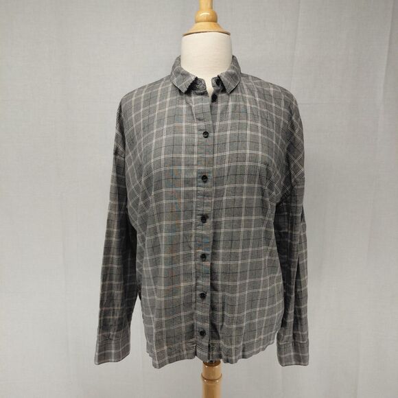 Madewell Tops - Madewell LS Plaid Westlake Boxy Button-up 100% Cotton Gray Size XL